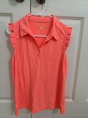 Lilly Pulitzer Coral Ruffle-Sleeve Polo Tank